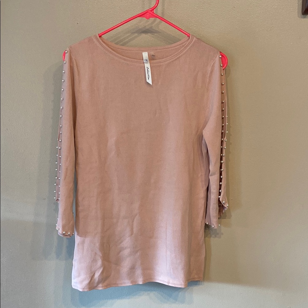 Ny Collection Pink Fitted Embellished Blouse